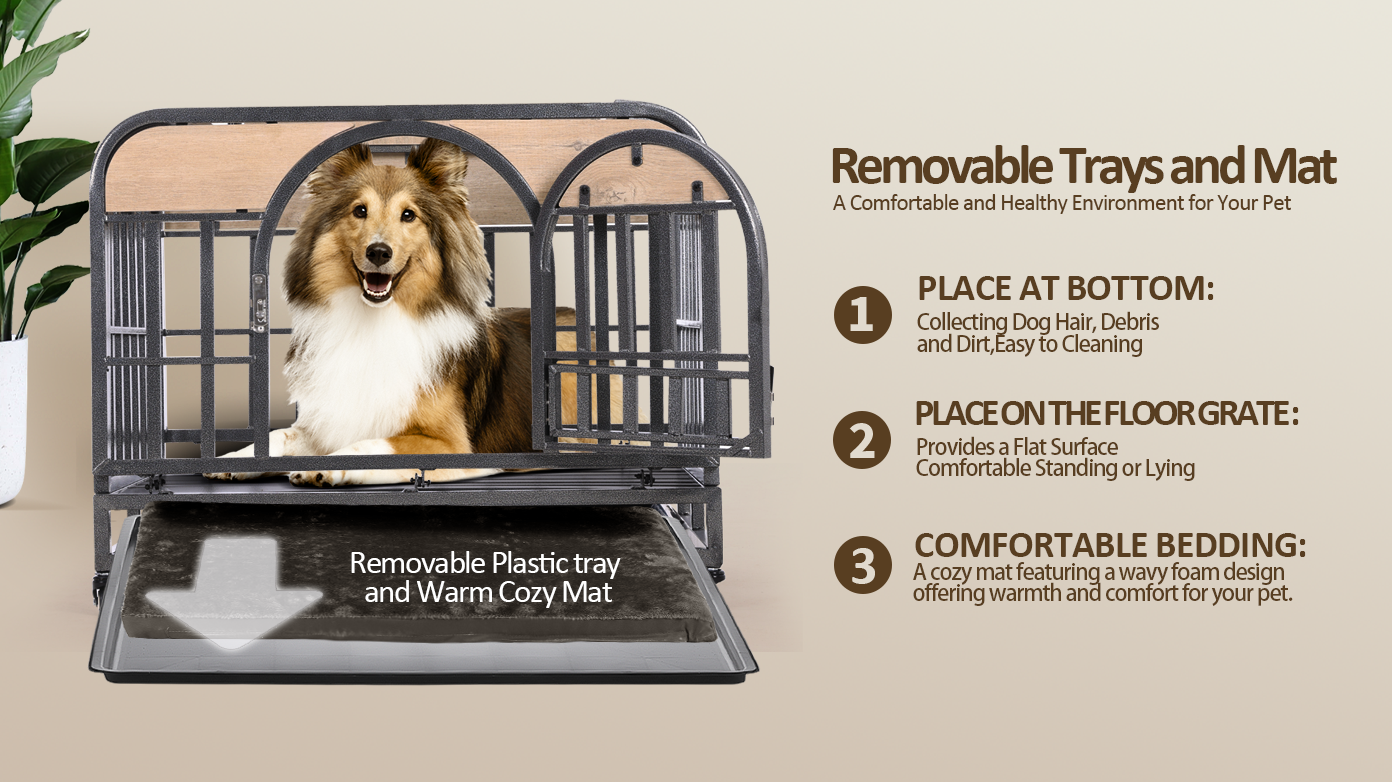 46-Inch Heavy Duty Furniture-Style Dog Crate with Removable Trays & Wheels – Ideal for High Anxiety Dogs